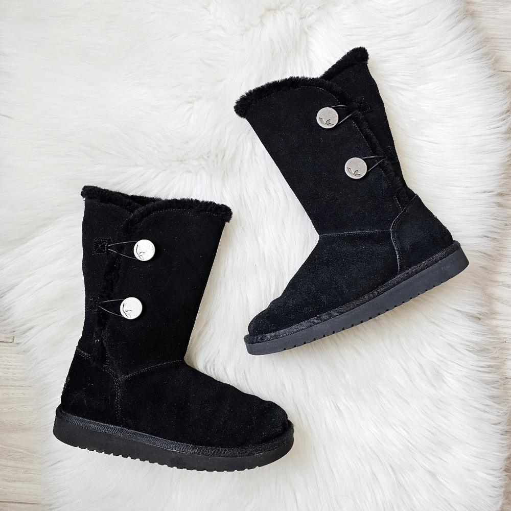 Koolaburra By UGG Kinslei Boots Black Suede Boots Genuine Sheepskin Women's Sz 6